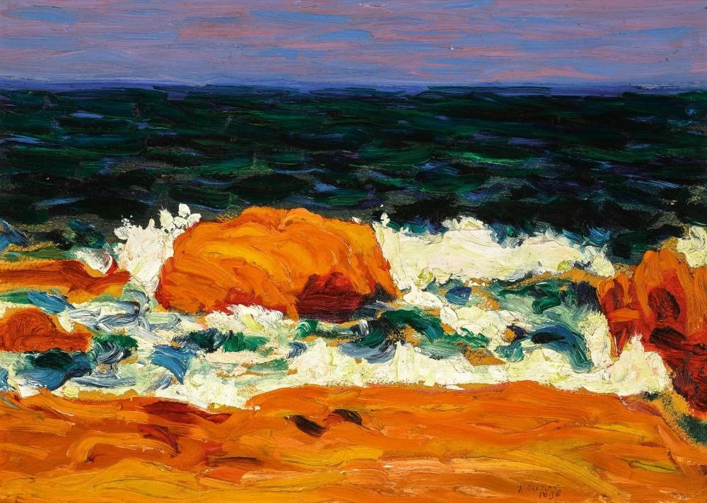 Paesaggio marino, arancione e rosso
